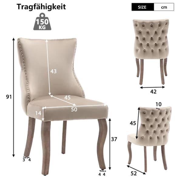 Sæt med 2 fløjlsgondolstole - Ben i massivt træ - Beige