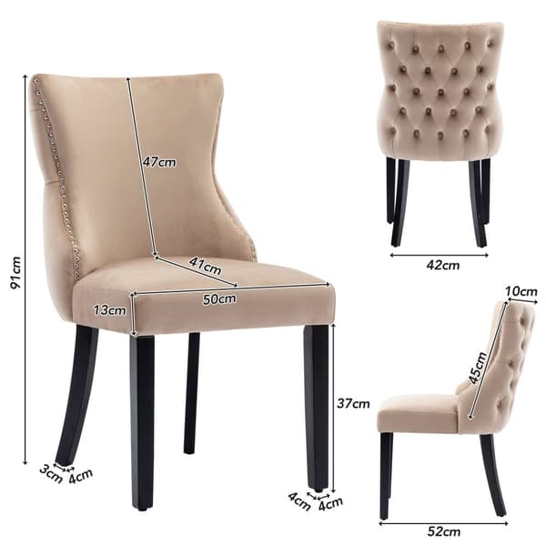 Sæt med 2 fløjlsgondolstole - Ben i massivt træ - Beige