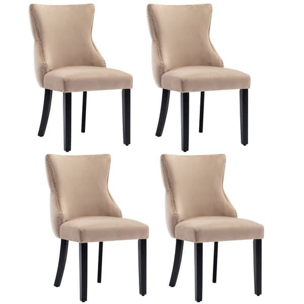 Sæt med 4 fløjlsgondolstole - Ben i massivt træ - Beige