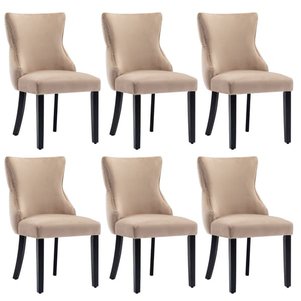 6 samettisen gondolituolin setti - Massiivipuiset jalat - Beige