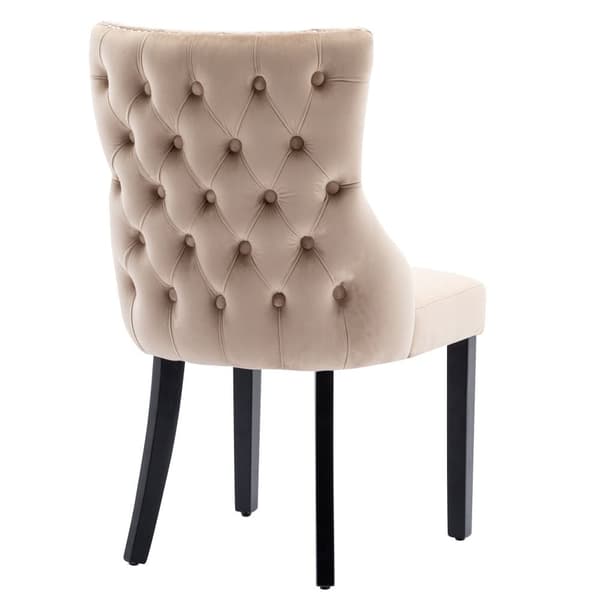 Sæt med 6 fløjlsgondolstole - Ben i massivt træ - Beige