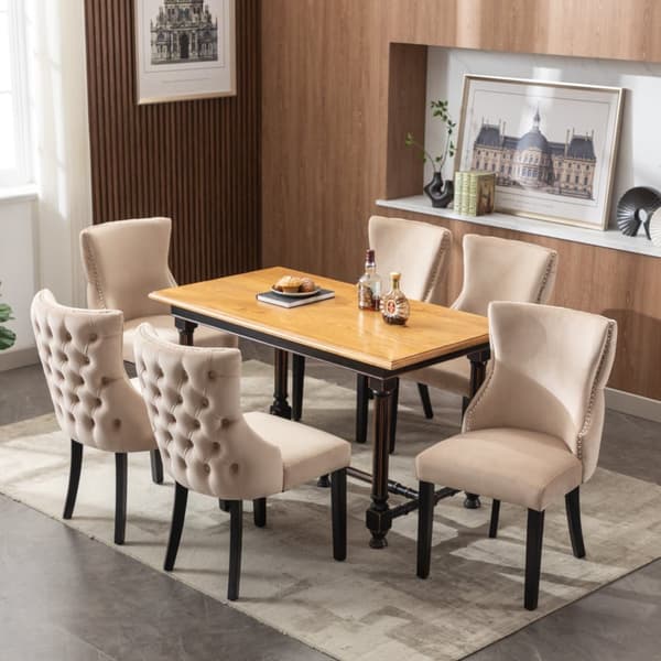6 samettisen gondolituolin setti - Massiivipuiset jalat - Beige