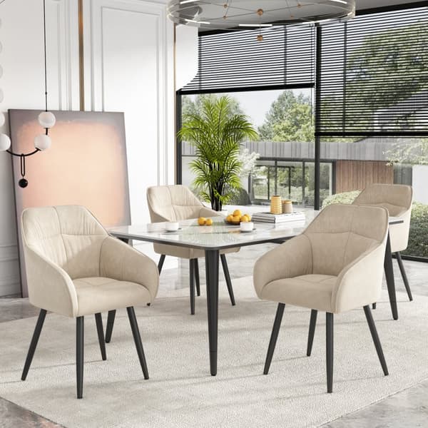 4 samettituolin sarja käsinojilla - säädettävät jalat - beige