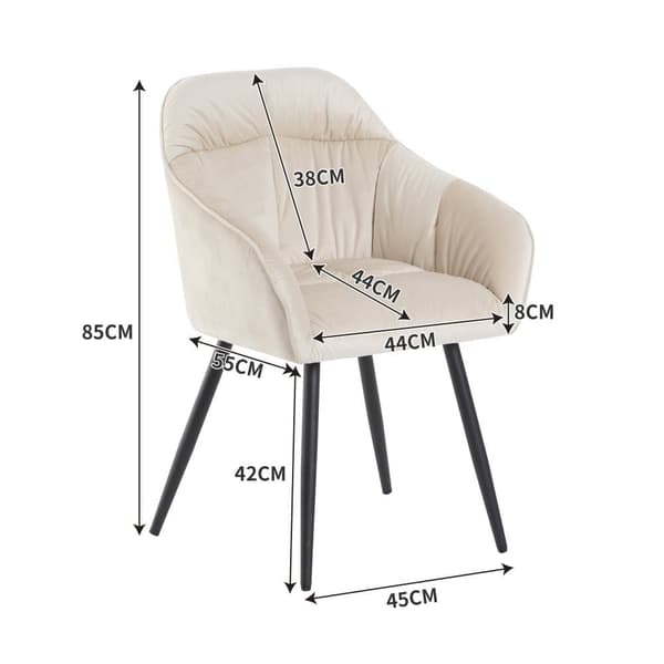 6 samettituolin sarja käsinojilla - säädettävät jalat - beige