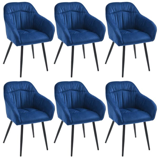6 samettituolin sarja käsinojilla - säädettävät jalat - sininen