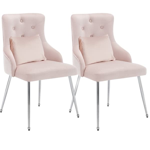 Set om 2 sammetsklädda stolar med kuddar - Rosa