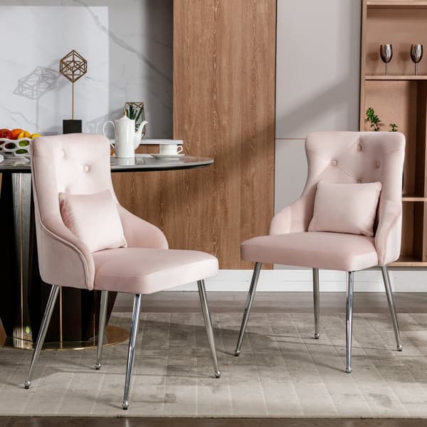 Set om 2 sammetsklädda stolar med kuddar - Rosa