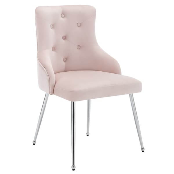 Sæt med 4 fløjlspolstrede stole med hynder - Pink