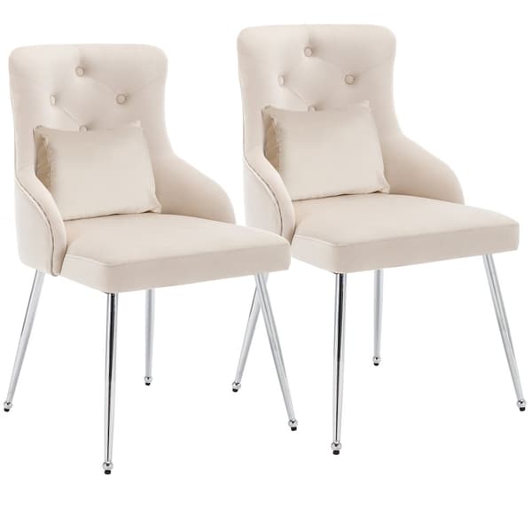 Set om 2 sammetsklädda stolar med kuddar - Beige