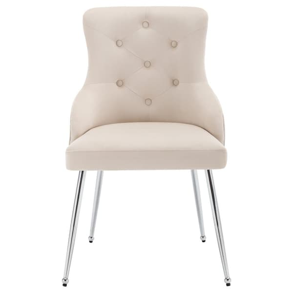 Set om 2 sammetsklädda stolar med kuddar - Beige