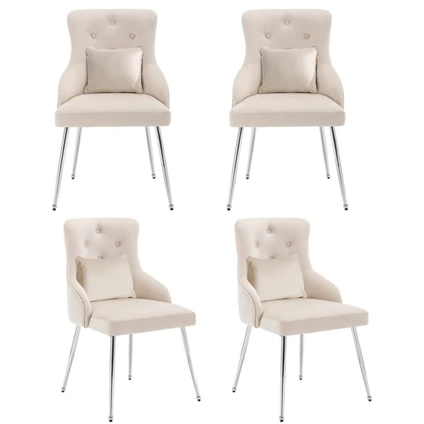 Sarja 4 samettiverhoiltua tuolia tyynyillä - Beige
