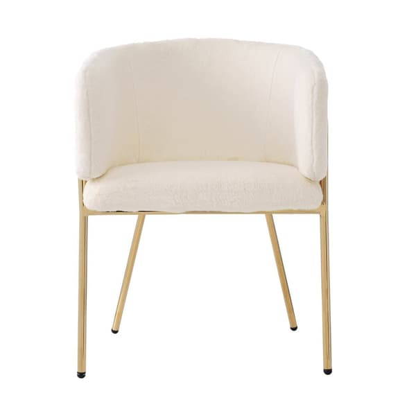 1 fåtölj för matsal, vardagsrum eller sovrum - tillverkad av imiterat kanindun - med 4 guldfärgade metallben - Beige