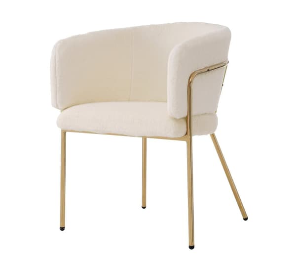 1 fåtölj för matsal, vardagsrum eller sovrum - tillverkad av imiterat kanindun - med 4 guldfärgade metallben - Beige