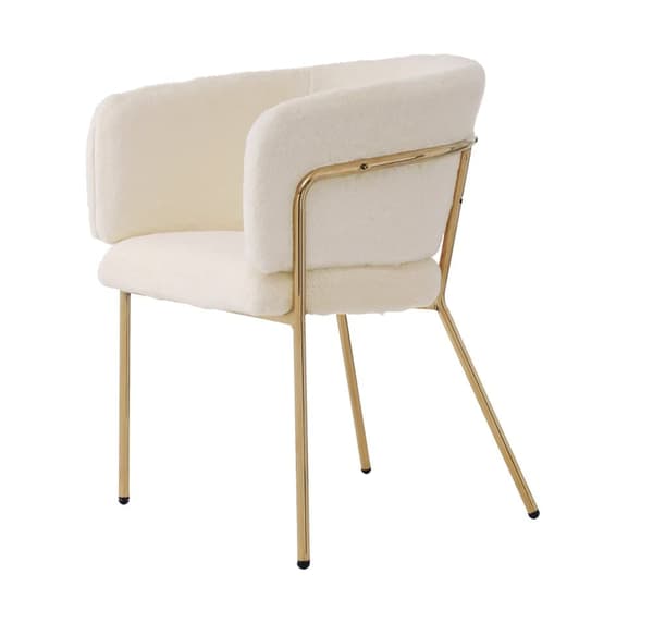 1 fåtölj för matsal, vardagsrum eller sovrum - tillverkad av imiterat kanindun - med 4 guldfärgade metallben - Beige