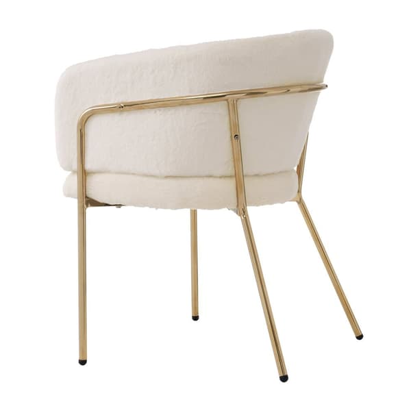 1 fåtölj för matsal, vardagsrum eller sovrum - tillverkad av imiterat kanindun - med 4 guldfärgade metallben - Beige