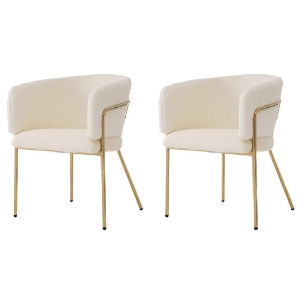 Sæt med 2 lænestole til spisestue, stue eller soveværelse - lavet af imiteret kanindun - med 4 guldfarvede metalben - Beige