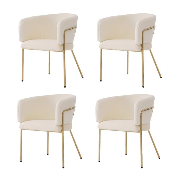 4 nojatuolin sarja ruokasaliin, olohuoneeseen tai makuuhuoneeseen - valmistettu keinotekoisesta kanin untuvasta - 4 kultaisella metallijalalla - beige