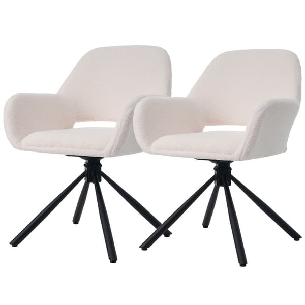Set med 2 snurrfåtöljer med armstöd - tillverkade av frotté sherpa - modern stil - vit