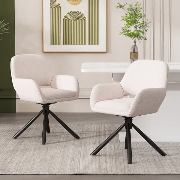 Set med 2 snurrfåtöljer med armstöd - tillverkade av frotté sherpa - modern stil - vit