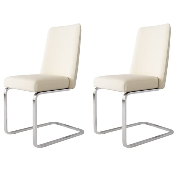 Set om 2 sammetskragstolar - Ryggstöd med diamantmönster - Silverfärgad metallram - Beige