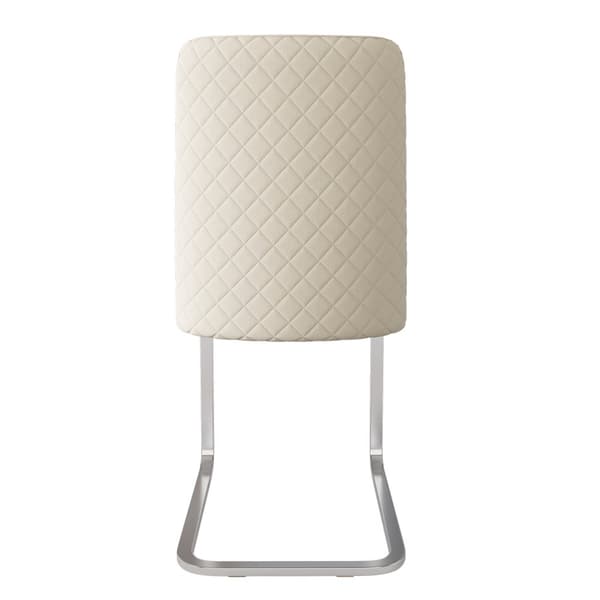 Set om 2 sammetskragstolar - Ryggstöd med diamantmönster - Silverfärgad metallram - Beige