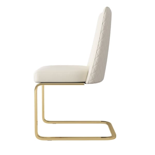 Set med 2 sammetskragstolar - Ryggstöd med diamantmönster - Guldfärgad metallram - Beige