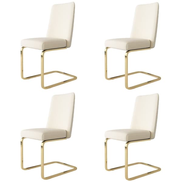 Sæt med 4 fløjlskravestole - Ryglæn med diamantmønster - Guldfarvet metalstel - Beige