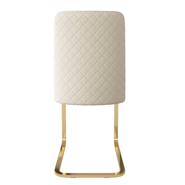 Sæt med 6 fløjlskravestole - Ryglæn i diamantmønster - Guldfarvet metalstel - Beige