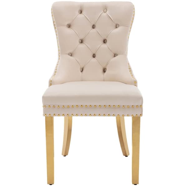 Set med 2 sammetstolar med metallben - Beige