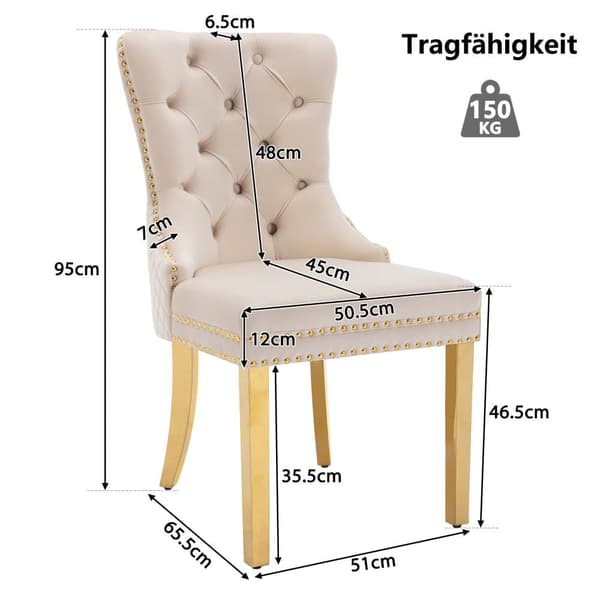 Set med 2 sammetstolar med metallben - Beige