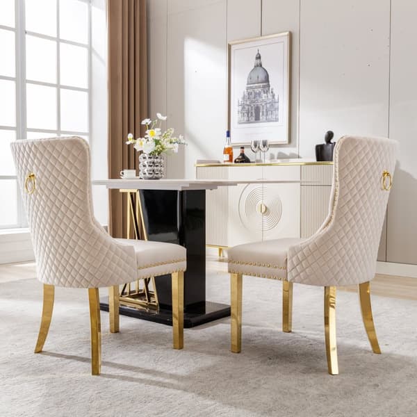 Set med 2 sammetstolar med metallben - Beige