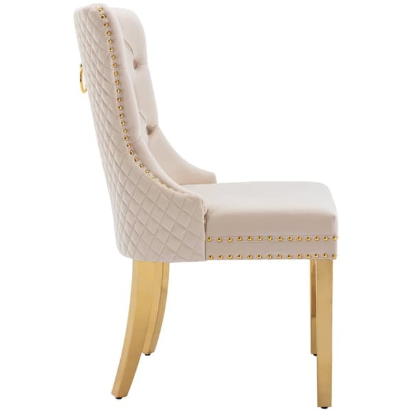 Sæt med 6 fløjlsstole med metalben - Beige