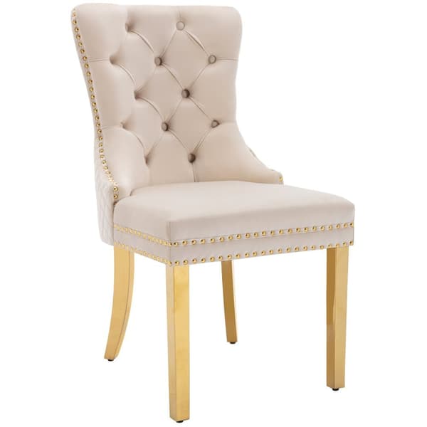 Sæt med 6 fløjlsstole med metalben - Beige