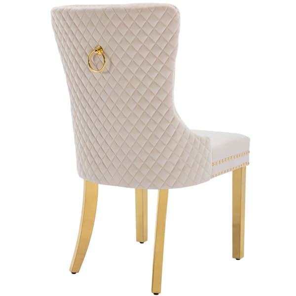 Sæt med 6 fløjlsstole med metalben - Beige