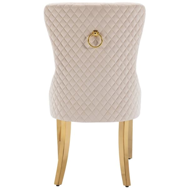 Sæt med 6 fløjlsstole med metalben - Beige