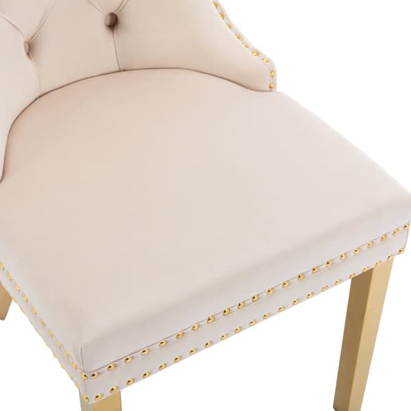 Sæt med 6 fløjlsstole med metalben - Beige