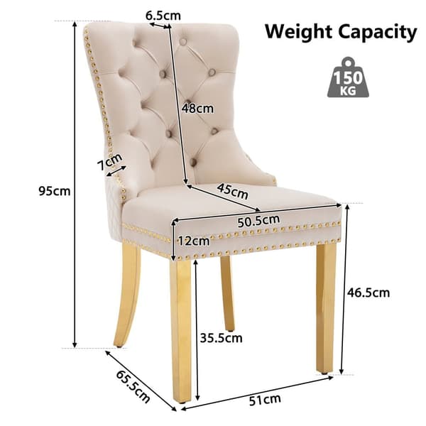 Sæt med 6 fløjlsstole med metalben - Beige