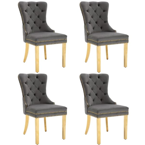Set med 4 sammetstolar med metallben - grå