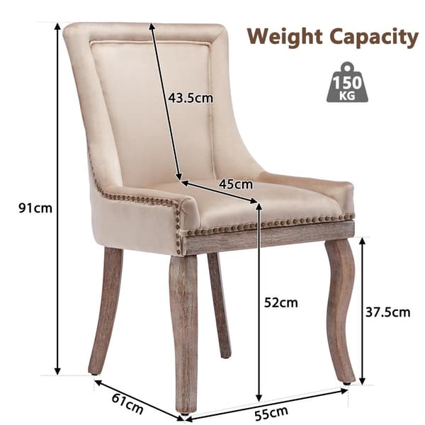 Sæt med 2 fløjlsstole - med ben i massivt træ - Beige