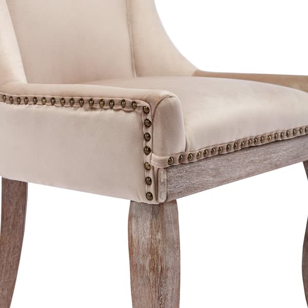 Sæt med 2 fløjlsstole - med ben i massivt træ - Beige