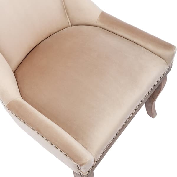 Sæt med 2 fløjlsstole - med ben i massivt træ - Beige
