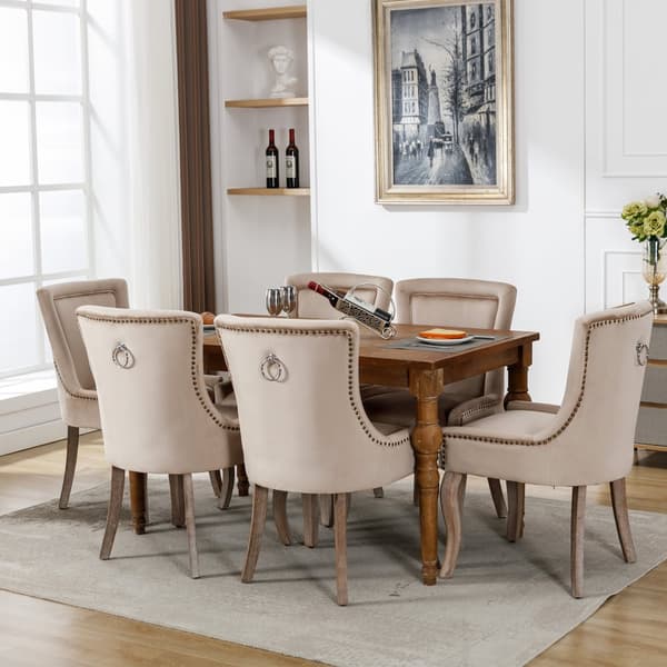 6 samettituolin sarja - massiivipuisilla jaloilla - beige