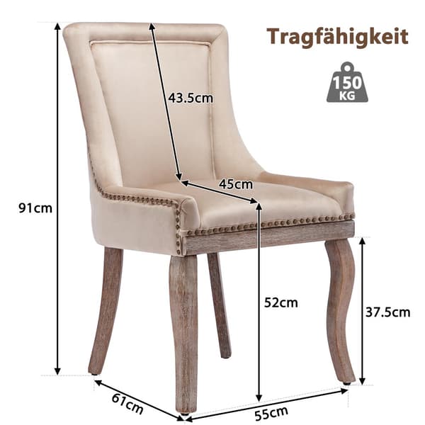 6 samettituolin sarja - massiivipuisilla jaloilla - beige