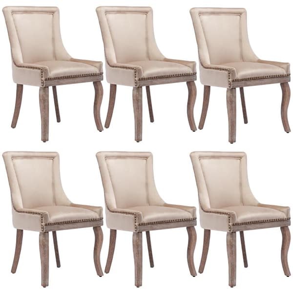 6 samettituolin sarja - massiivipuisilla jaloilla - beige