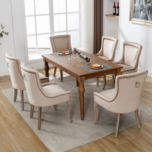 6 samettituolin sarja - massiivipuisilla jaloilla - beige