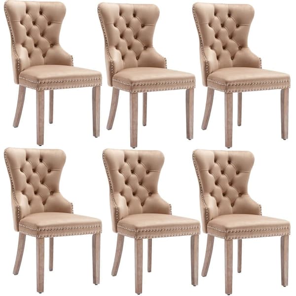 6 samettituolin sarja - Massiivipuiset jalat - Luonnollinen