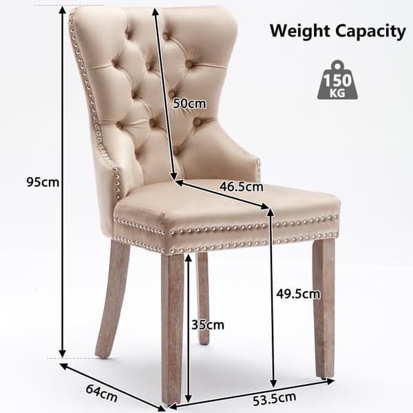 Set med 2 sammetsstolar - Ben i massivt trä - Beige