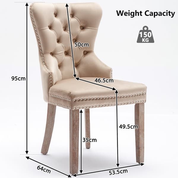 Set med 4 sammetsstolar - Ben i massivt trä - Beige