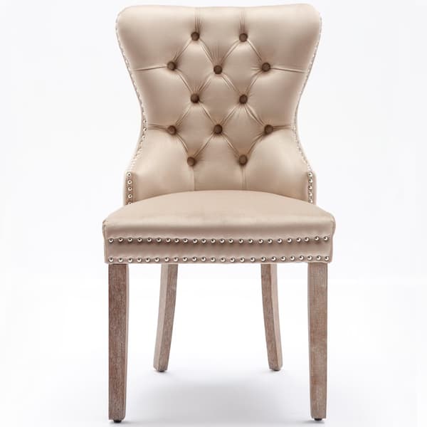 Set med 4 sammetsstolar - Ben i massivt trä - Beige