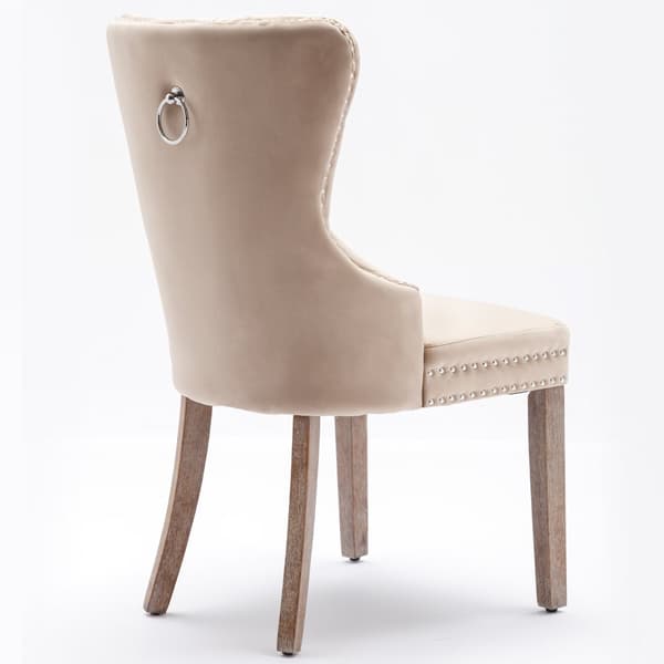 Set med 4 sammetsstolar - Ben i massivt trä - Beige